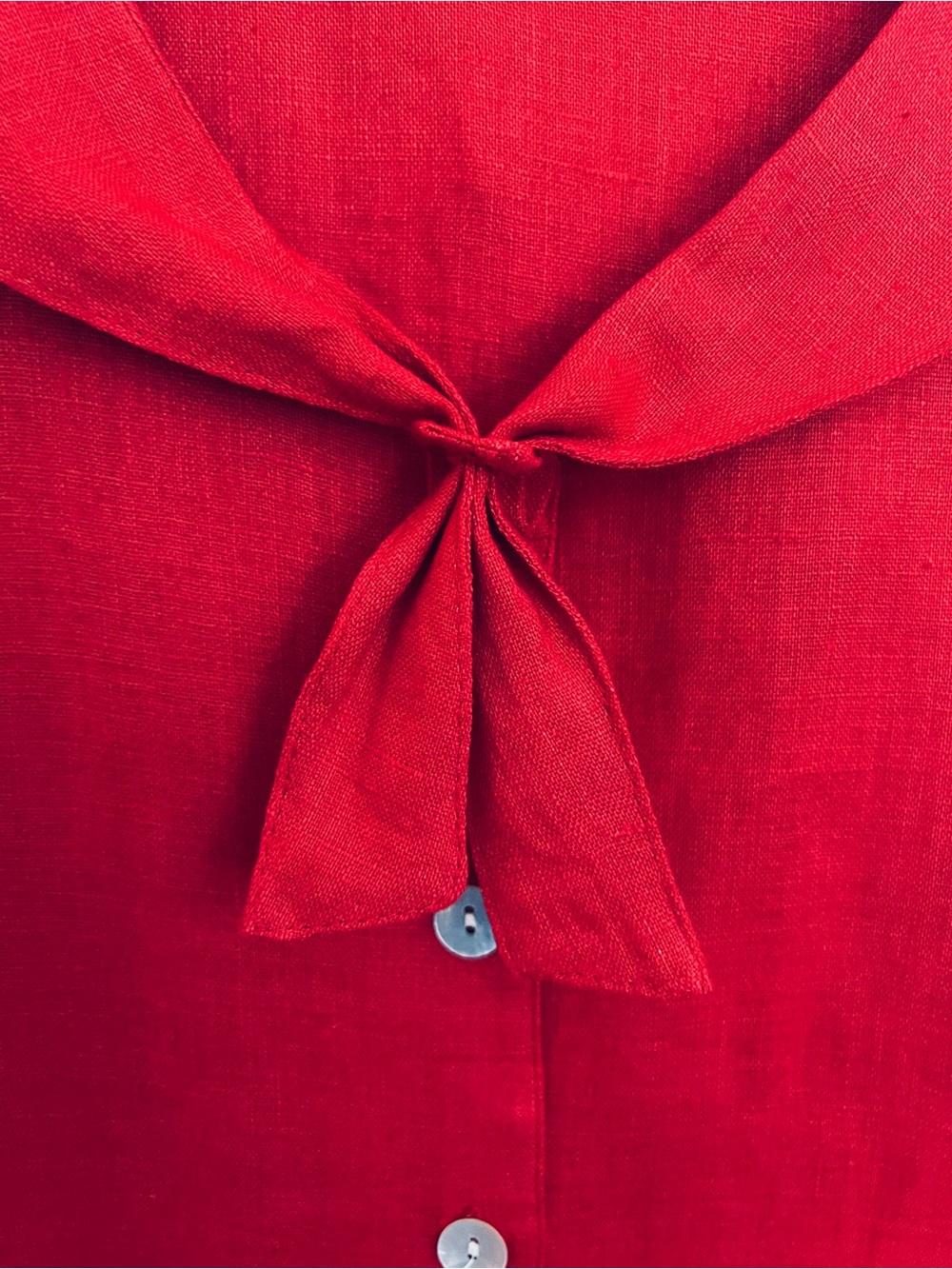 Red Button-Front Maxi Dress with Tie Collar
